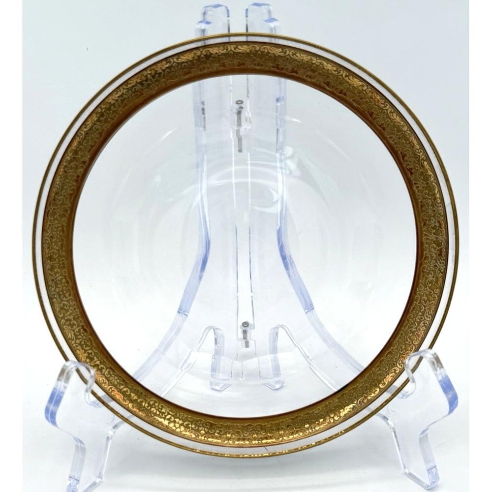 Moser Gold Trimmed Clear Glass Saucer or Small Plate 6" Czech *Small Flaw*